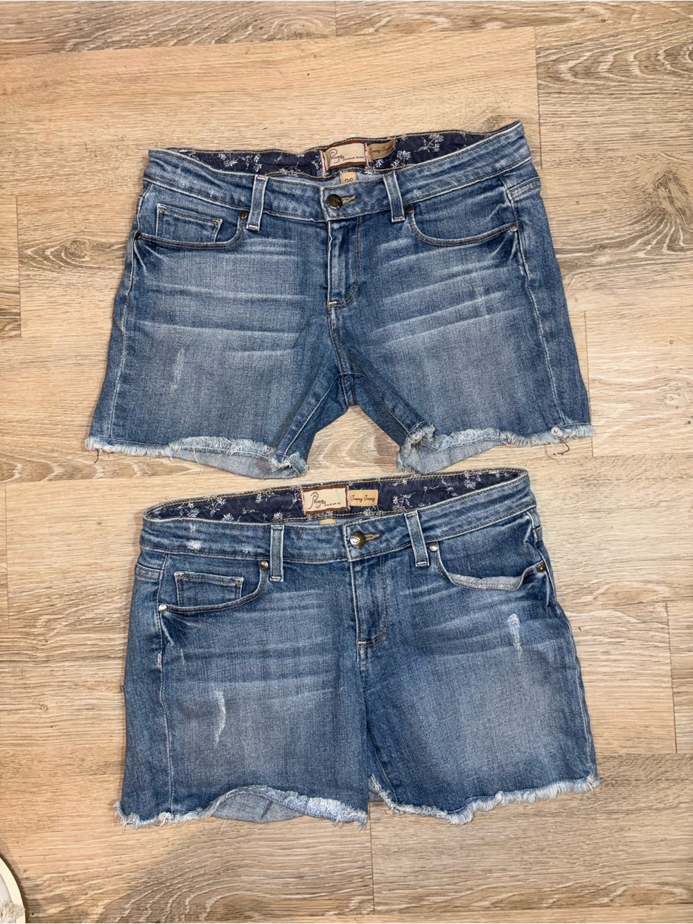 PAIGE Blue Distressed Denim Cutoff Shorts Pair